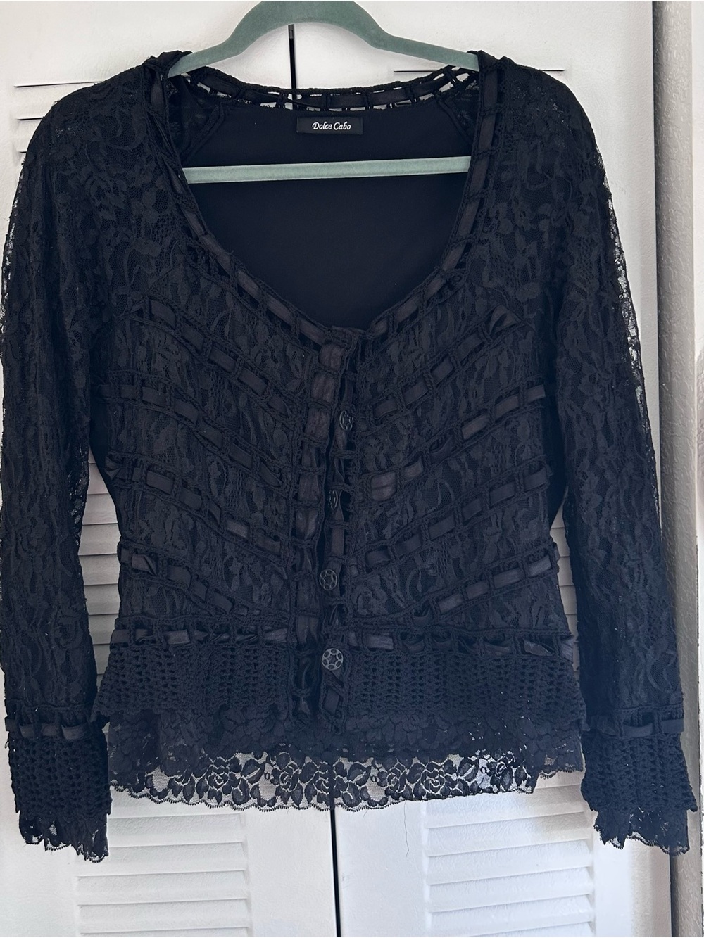 Dolce Cabo Black Lace Button-Front Blouse